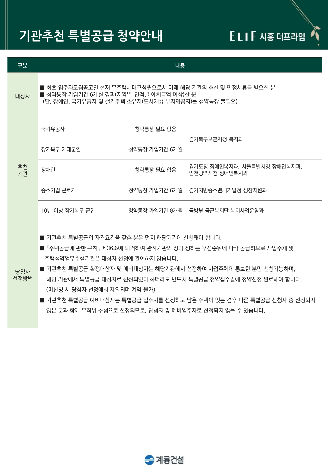 특별공급 · 기관추천